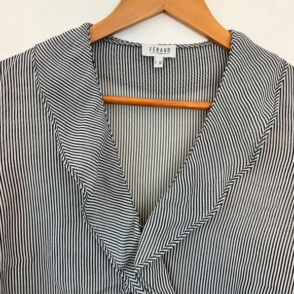 Féraud Club Women's Striped Black White Blouse Size 8 - Picture 2 of 6